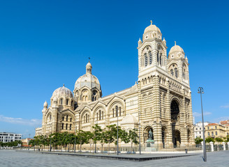 general view of the cathedral of marseille, sainte-marie-majeure, also known as la major, a neo-byza