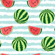 Seamless pattern of watermelon whole, a piece.