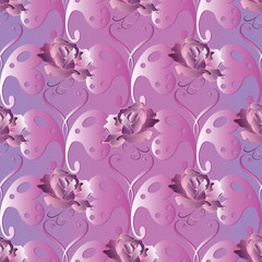 Butterflies seamless pattern. Love heart background. Roses wallp