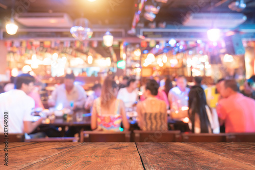 Fotografering abstract blur image of night festival in a restaurant and The atmosphere is happ