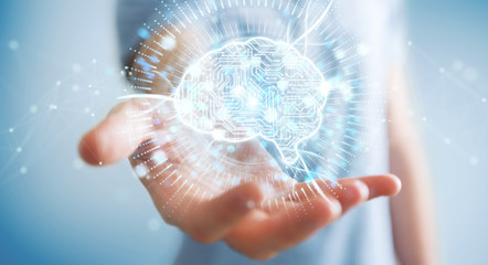 Aufkleber - Businessman using digital artificial intelligence icon hologram 3D rendering
