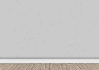 Wall Mural - 3d rendering. Empty gray wall and wood panel floor background.