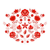 Polish folk pattern vector. Floral ethnic ornament. Slavic eastern european print. Red flower design for rustic wedding card, handmade interior textile, boho pillow case, fashion embroidery scarf.
