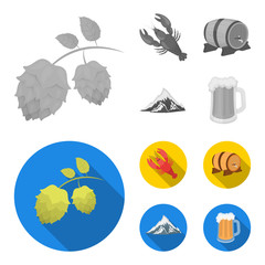 Wall Mural - Alps, a barrel of beer, lobster, hops. Oktoberfest set collection icons in monochrome,flat style vector symbol stock illustration web.