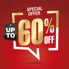 Wall Mural - 60 percent off sale isolated gold red sticker icon