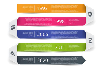 Wall Mural - Modern colorful template business concept timeline ribbon arrow. Infographics layout with 5 steps, parts, options, stages, for presentation