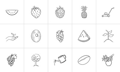 Poster - Agriculture food sketch icon set for web, mobile and infographics. Hand drawn agriculture vector icon set isolated on white background.