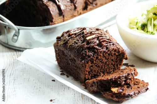 Fotografie, Obraz Homemade Chocolate Zucchini Bread, selective focus