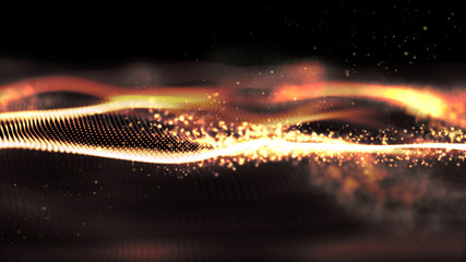 Aufkleber - Futuristic gold digital abstract luxurious sparkling wave particles flow de-focus background