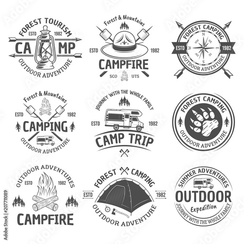 Fotografía Camping and outdoor adventure vector black emblems