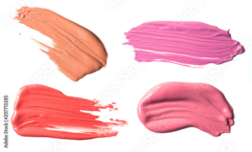 Fotomural Collection of liquid lipstick smudge isolated on white background