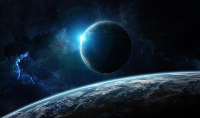 Leinwandbilder - Distant planet system in space with exoplanets 3D rendering elements of this image furnished by NASA