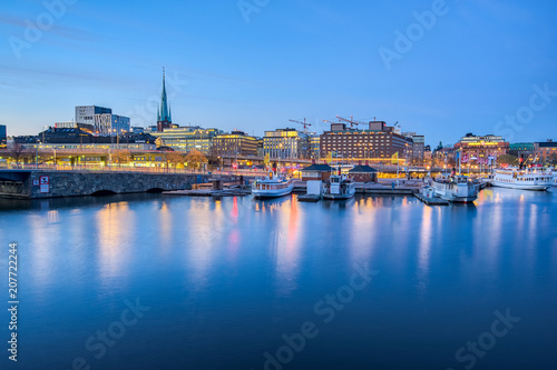 Stockholm cityscape skyline at night in Stockholm, Sweden Obraz na płótnie
