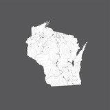 Fototapeta  - U.S. states - map of Wisconsin. Rivers and lakes are shown. Please look at my other images of cartographic series - they are all very detailed and carefully drawn by hand WITH RIVERS AND LAKES.