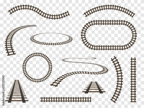 Cuadros en Lienzo Rails set Isolated. Vector railways on transparent background.