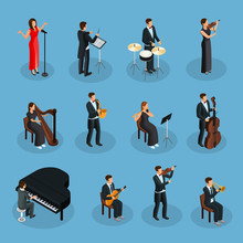 Isometric People In Orchestra Collection