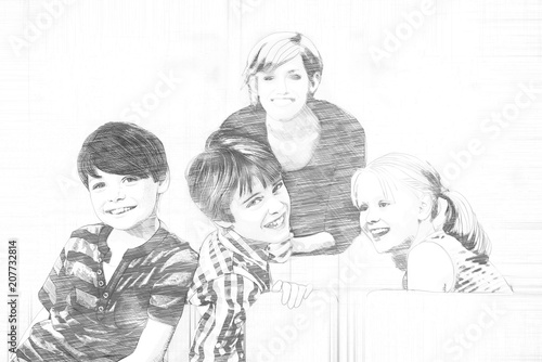 Pencil Sketch Of Three Happy School Children Buy This Stock Illustration And Explore Similar Illustrations At Adobe Stock Adobe Stock,Portrait Outline App