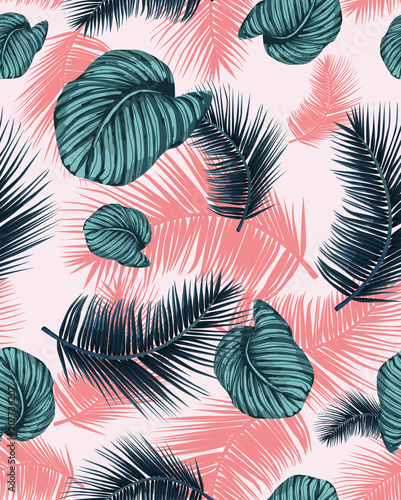 Nowoczesny obraz na płótnie Seamless indigo tropical pattern.