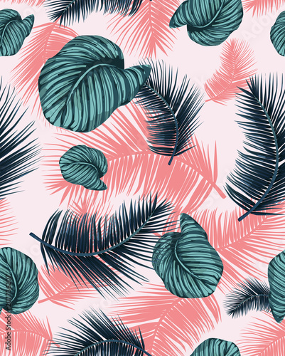 Naklejka na szybę Seamless indigo tropical pattern.