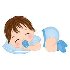 Wall Mural - Vector Cute Baby Boy Sleeping. Vector Baby Boy Shower