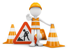 Road Worker And  Sign