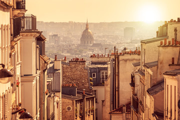 Fototapete - Panorama of Paris, view from the hill of Montmartre, in Paris France