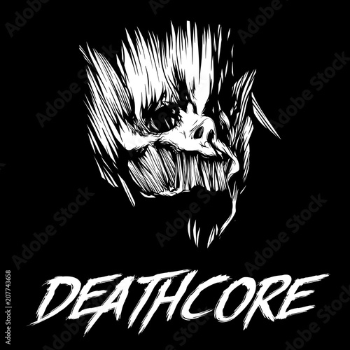 Fotografía Black and white skull of skull and inscription deathcore