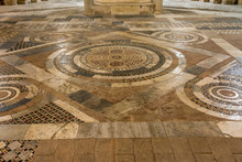 Interior Of San Pietro Church - Tuscania (Viterno), Italy : Details Of The Cosmatesque Pavements With Geometric Decorativ Inlay. Cosmati Floor