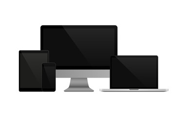 Wall Mural - set of realistic computer, laptop, tablet and mobile phone. modern flat screen computer monitor