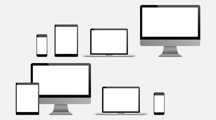 Wall Mural - set of realistic computer, laptop, tablet and mobile phone. modern flat screen computer monitor