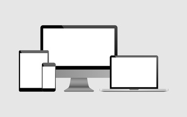 Wall Mural - set of realistic computer, laptop, tablet and mobile phone. modern flat screen computer monitor