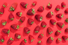 Fresh Summer Strawberries On Red Background