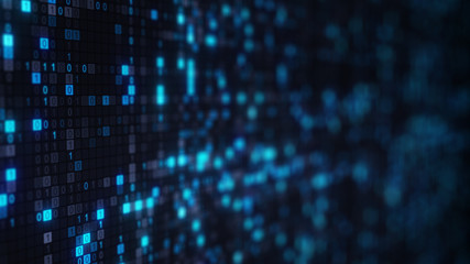 Blue binary code digital symbols on screen