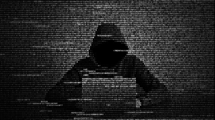 Wall Mural - hacker in data security concept. hacker using laptop. hacking the internet. cyber attack.