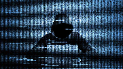 Wall Mural - hacker in data security concept. hacker using laptop. hacking the internet. cyber attack.