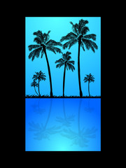 Wall Mural - Palm trees silhouette and reflection into water