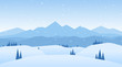Vector illustration: Winter snowy Mountains landscape with hills and pines
