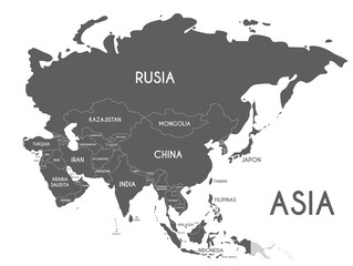 political asia map vector illustration isolated on white background with country names in spanish. e
