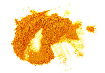 Wall Mural - Turmeric powder on white background, curcuma. Top view.