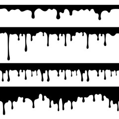 Sticker - Paint dripping, black liquid or melted chocolate drips seamless vector currents isolated