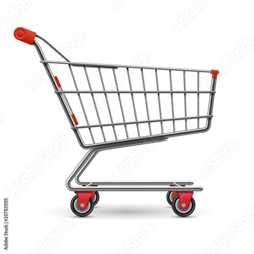 Fotomural Realistic empty supermarket shopping cart vector illustration isolated on white
