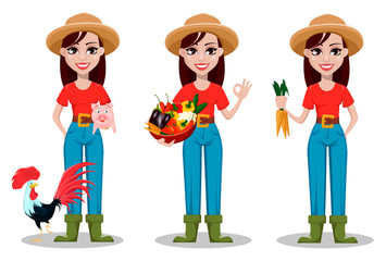 Canvas Print - Female farmer cartoon character