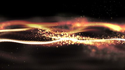 Aufkleber - Futuristic gold digital abstract luxurious sparkling wave particles flow de-focus background