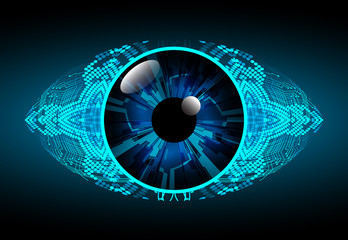 Poster - binary circuit board future technology, blue cyber security concept background, abstract hi speed digital internet.motion move blur. eye pixel vector