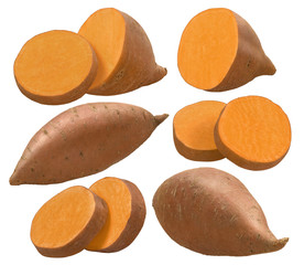 Wall Mural - Sweet potato pieces set isolated on white background