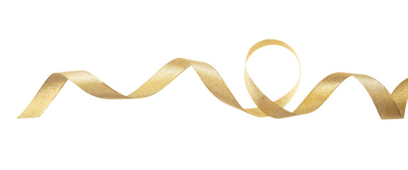 Wall Mural - Golden satin ribbon isolated on white background, banner