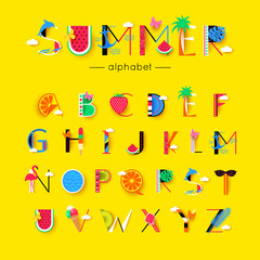 Wall Mural - vector creative summer font and alphabet