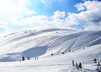 Sticker - Ski slope at snowy resort on winter day