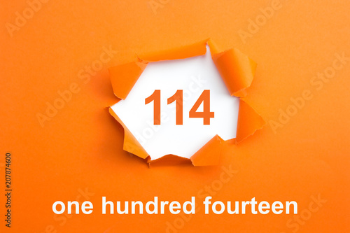 Poster Number 114 - Number written text one hundred fourteen