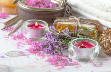 SPA accessories for massage in a composition on a light background